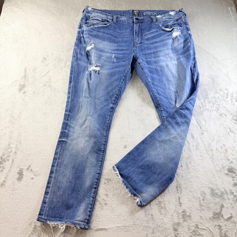 PRPS Stretch Distressed Blue Denim Jeans Mens Size 42 Raw Hem Frayed Distressing